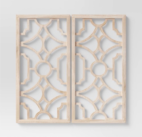 🕋 THRESHOLD Wood Lattice Wall Hanging Brown Elegant Decorative 2 Pack🆕AS SHOWN - Picture 3 of 8