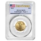 2021 $10 Type 1 American Gold Eagle 1/4 oz PCGS MS70 FS Flag Label