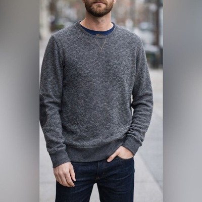 Barbour Beacon Brand Crewneck Sweatshirt XL Gray Nep Cotton/Wool Elbow Patch