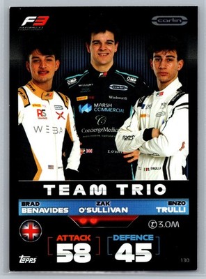 B. Benavides / Z. O'Sullivan / E. Trulli 2022 Topps Turbo Attax F1 #130 Carlin