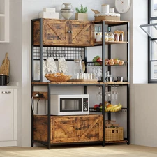 Bakers Rack with 2 Storage Cabinets and Power Outlet, 45.3 Inch Industrial Coffe