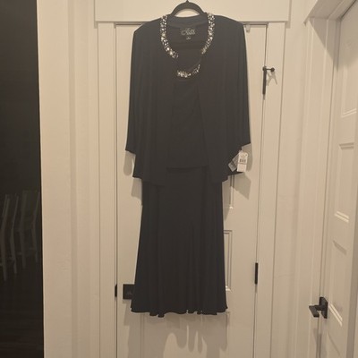Alex Evenings Beaded 2-Piece Dress & Jacket Set Size 12 Navy