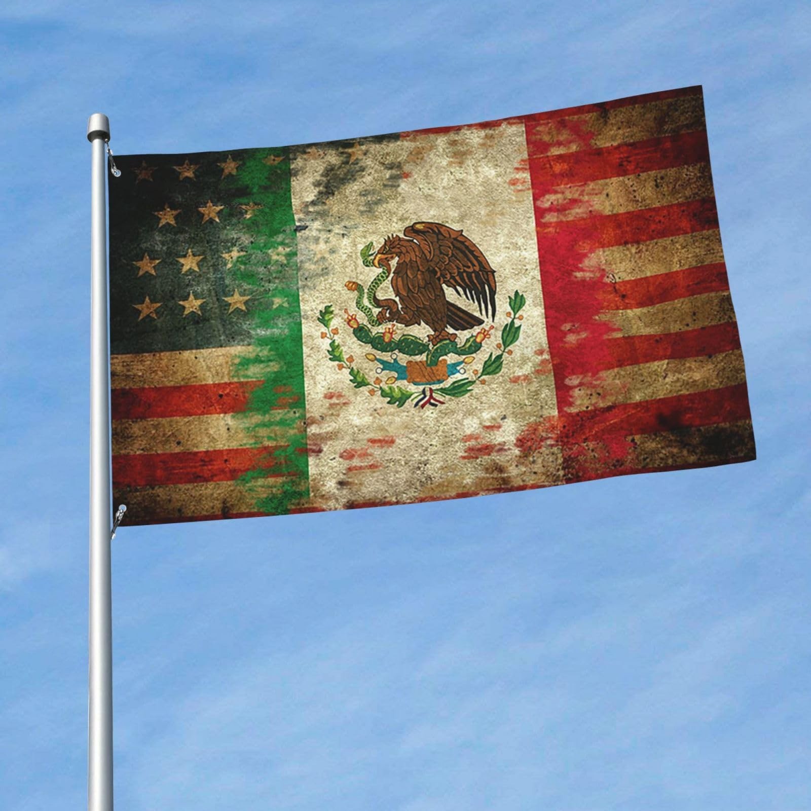 Mexican American Flag 3x5 Ft Double Sided Print Two Faces Flag Decorations fo...