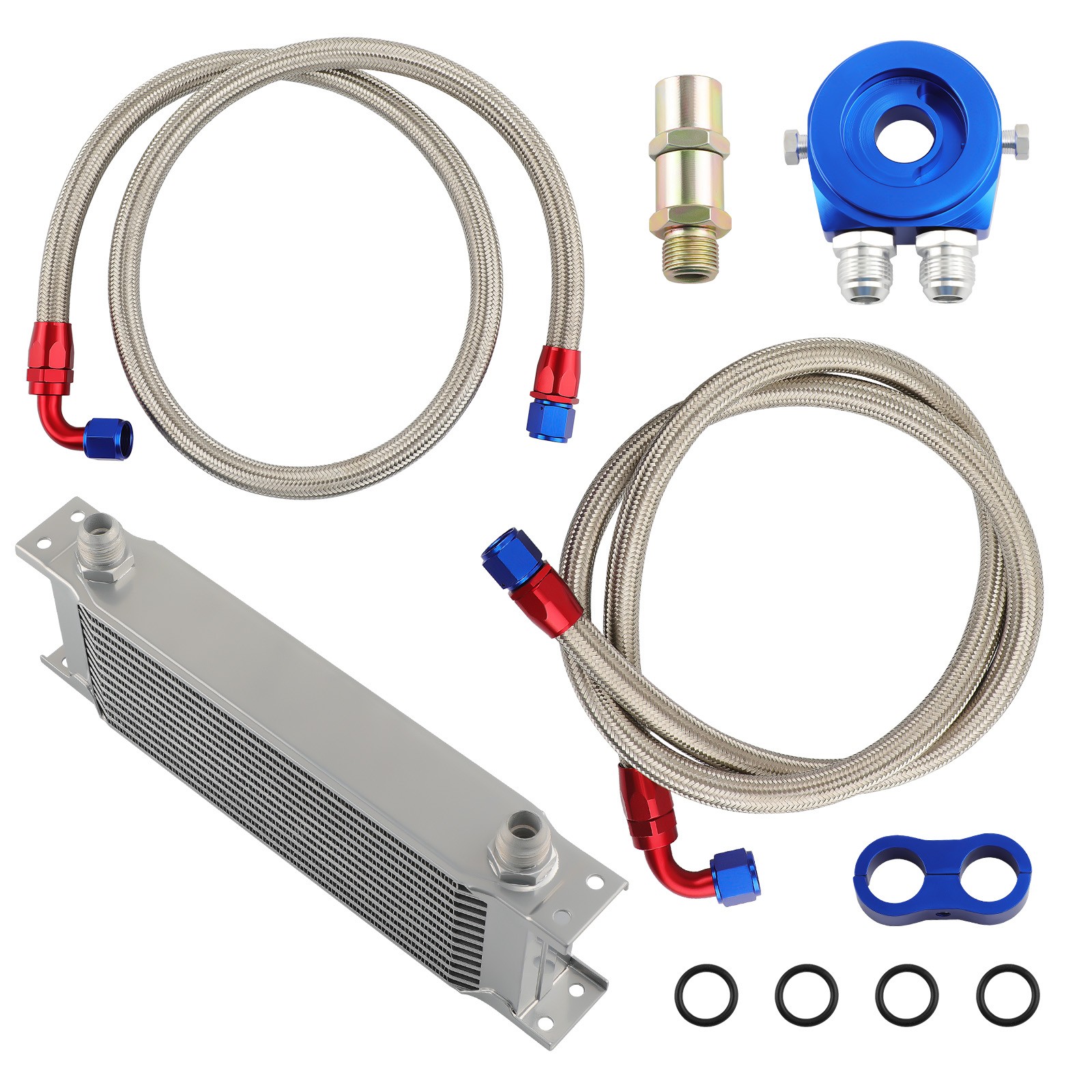 Universal 13 Row  Oil Cooler + Oil Lines + M20 Filter Adapter Kits Silver new
