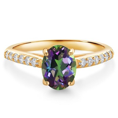 10K Yellow Gold Green Mystic Topaz and White Lab Grown Diamond Engagement Ring