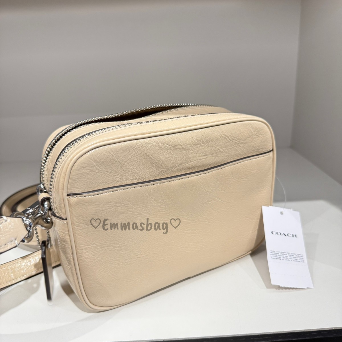 Coach Mini Carey Crossbody Bag CEK70 glazed leather/Silver/Ivory