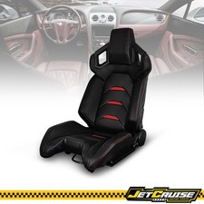 Universal Reclinable Racing Seats Left Side Dual Slider Black Pu Carbon Leather