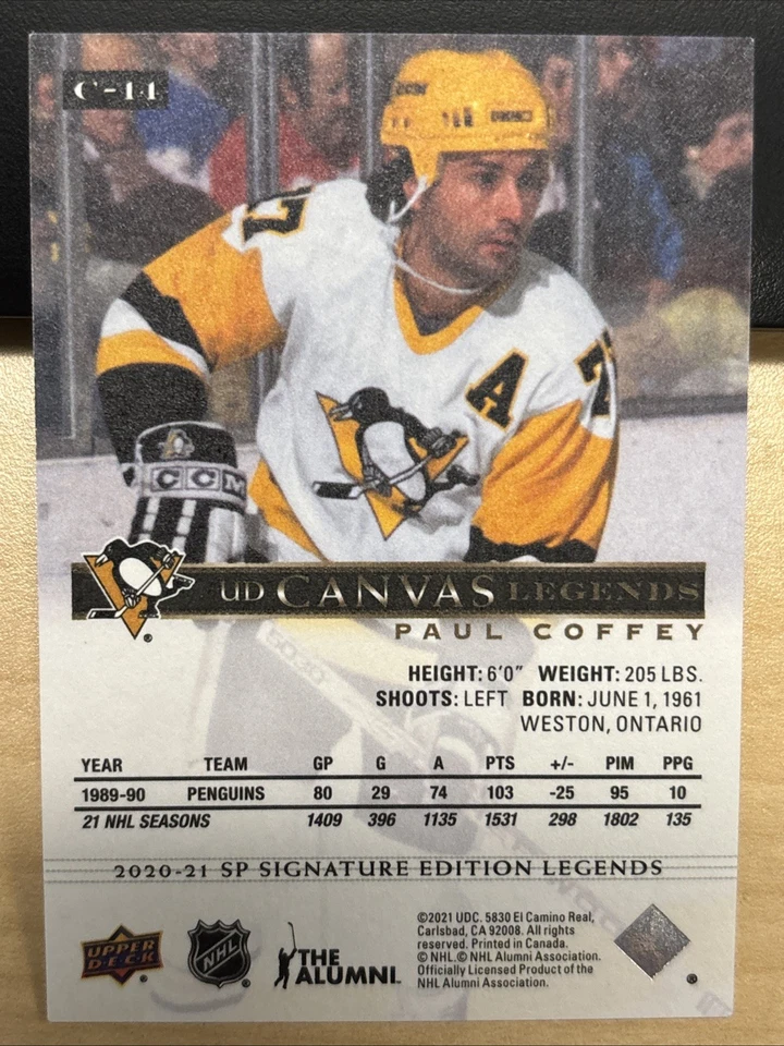 2020-21 20/21 SP Signature Edition Legends UD Canvas C-14 Paul Coffey Penguins - Image 2 of 2