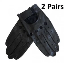 Unisex Blk Leather Driving Motorcycle Gloves w Hook & Loop -Sz L - 2 PAIRS -NEW!