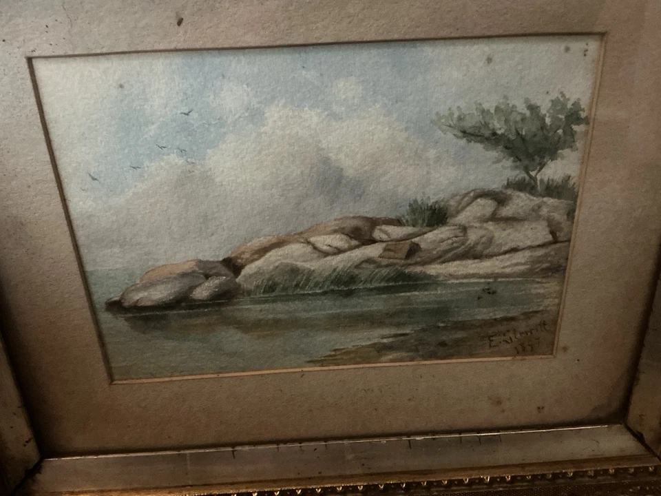 Antiguo arte original enmarcado en vidrio fechado en 1897 firmado por E. Sterritt Foto 2 de 4