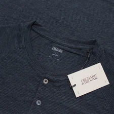 Orchard & Broome NWT Norfolk Short Sleeve Henley T-Shirt Size L in Blue Stripes