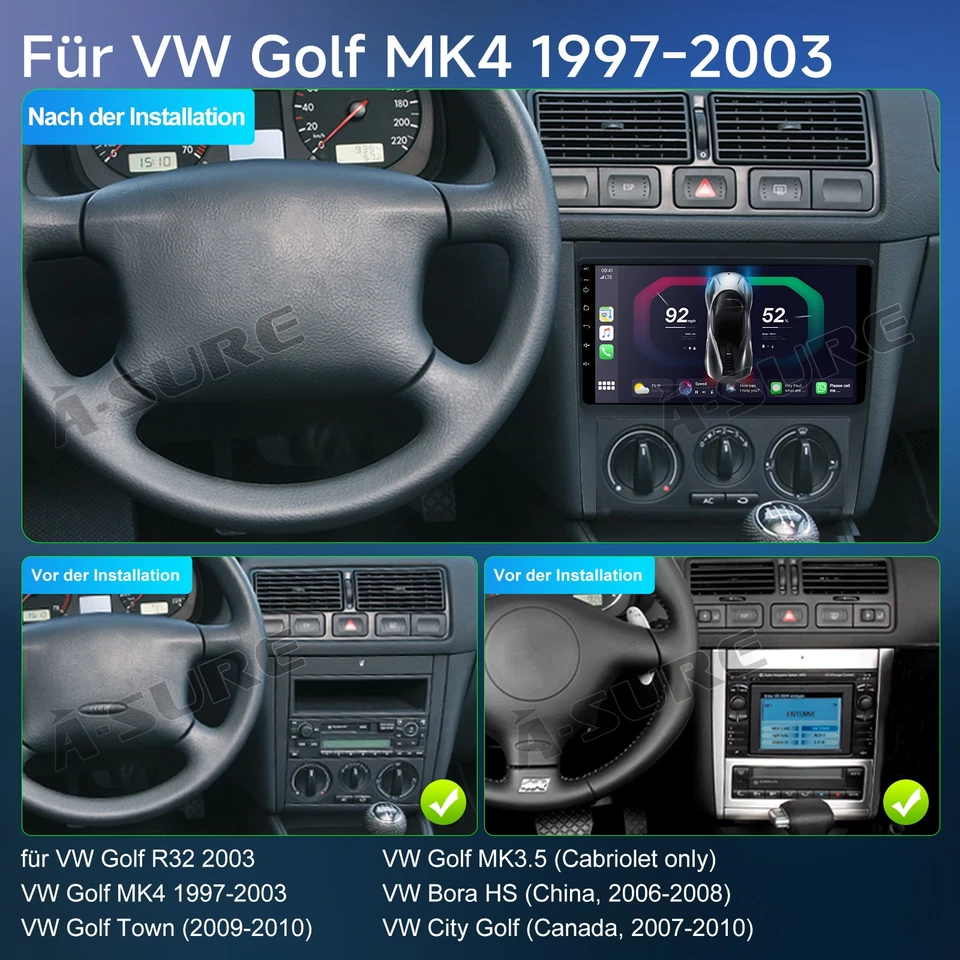DAB+ 2+32G Android 14 Autoradio RDS FM BT Carplay GPS Navi für VW Bora Golf 4 1J - Bild 4 von 4