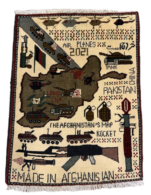 Hand Knotted Afghan War AK 47 Pictorial Balouch Wool Area Rug 2.7 x 1.11 Ft