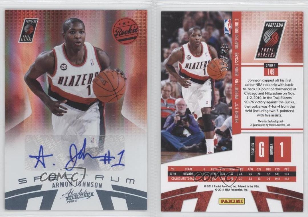 2010-11 Absolute Memorabilia 5/25 Armon Johnson #149 Rookie Auto RC 0m7