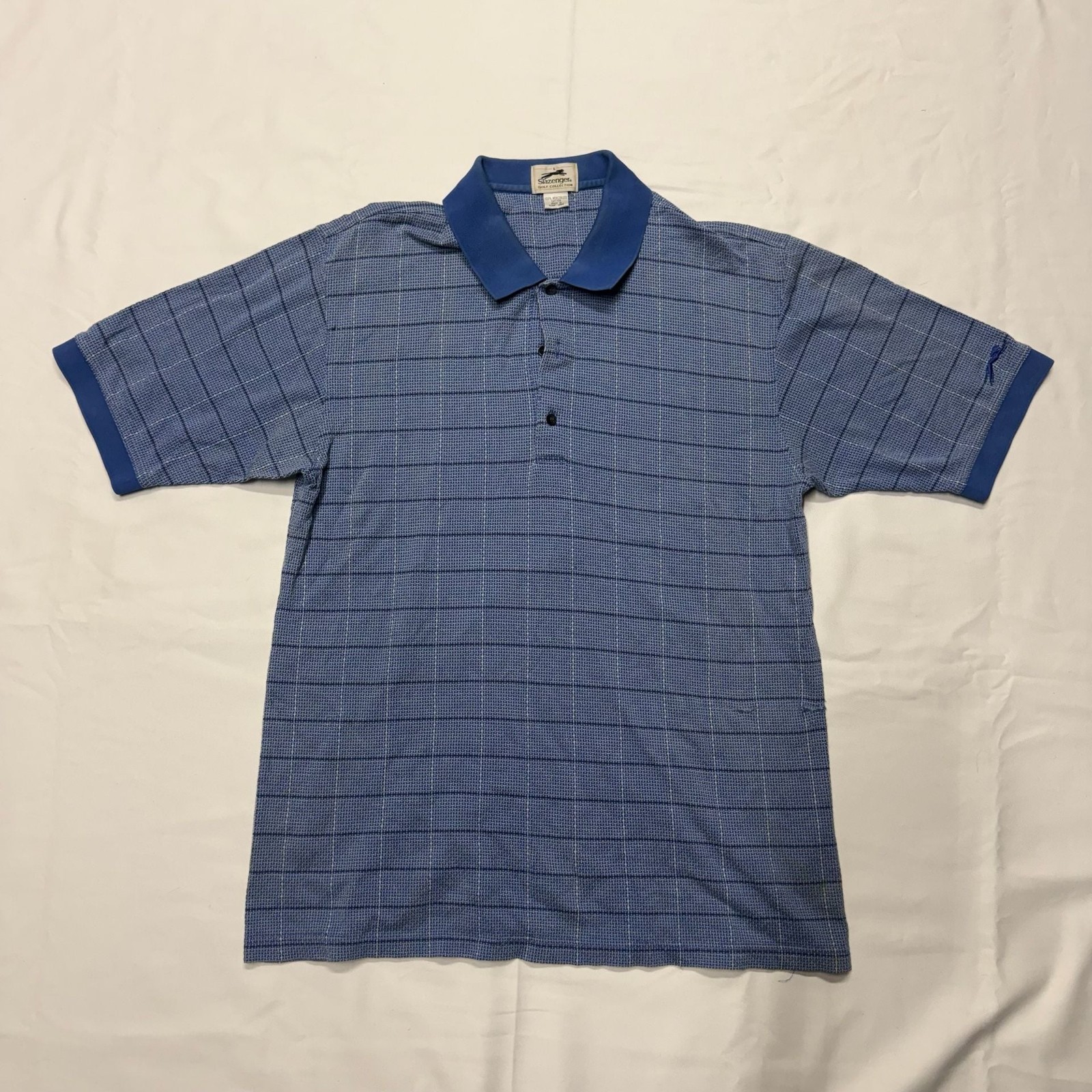 Slazenger Golf Collection Polo Shirt Size L Blue Grid Pattern