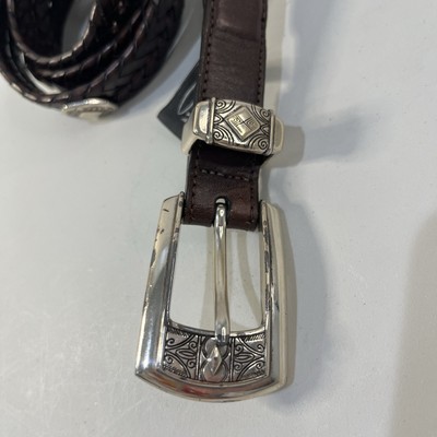 Vintage Brighton Belt Braided Brown Leather Silver Concho  display picture 3