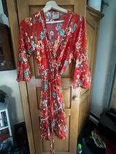 Anthropologie Farm Rio Ruffled Wrap Dress red flowered small