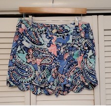Crown Ivy Shelby Women s Paisley Shorts Scalloped Hem Pink Blue, Size 8