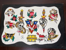Original Traditional Tattoo Flash Sheet Hand Painted 12x18 Professional