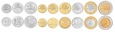 Lithuania 1 Centas - 5 Litai 9 Pcs Set, 1991-2014, KM #85-113, XF-Extremely Fine