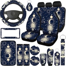 19 Pcs Car Seat Covers, Full Set Car Accessories Steering Wheel Front Rear Seat