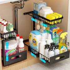 Under Sink Organizer, Adjustable Shelves, 2 Pack Pull Out Cabinet Organizer S...