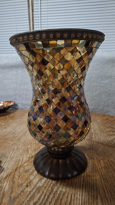 #ad PARTYLITE Hurricane Mosaic Stained Glass Candle Holder GLOBAL FUSION 12” $50.00