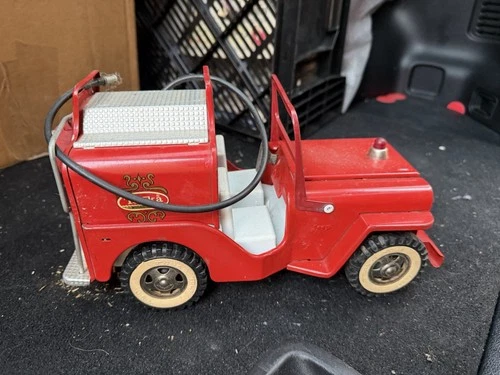 Vintage Tonka Tin Toy Fire Jeep Red Vehicle with Hose for Ages 8-11 Years