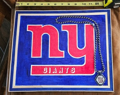 Prison Art Painting and Glass Bead Handmade necklace New York Giants Blue Red