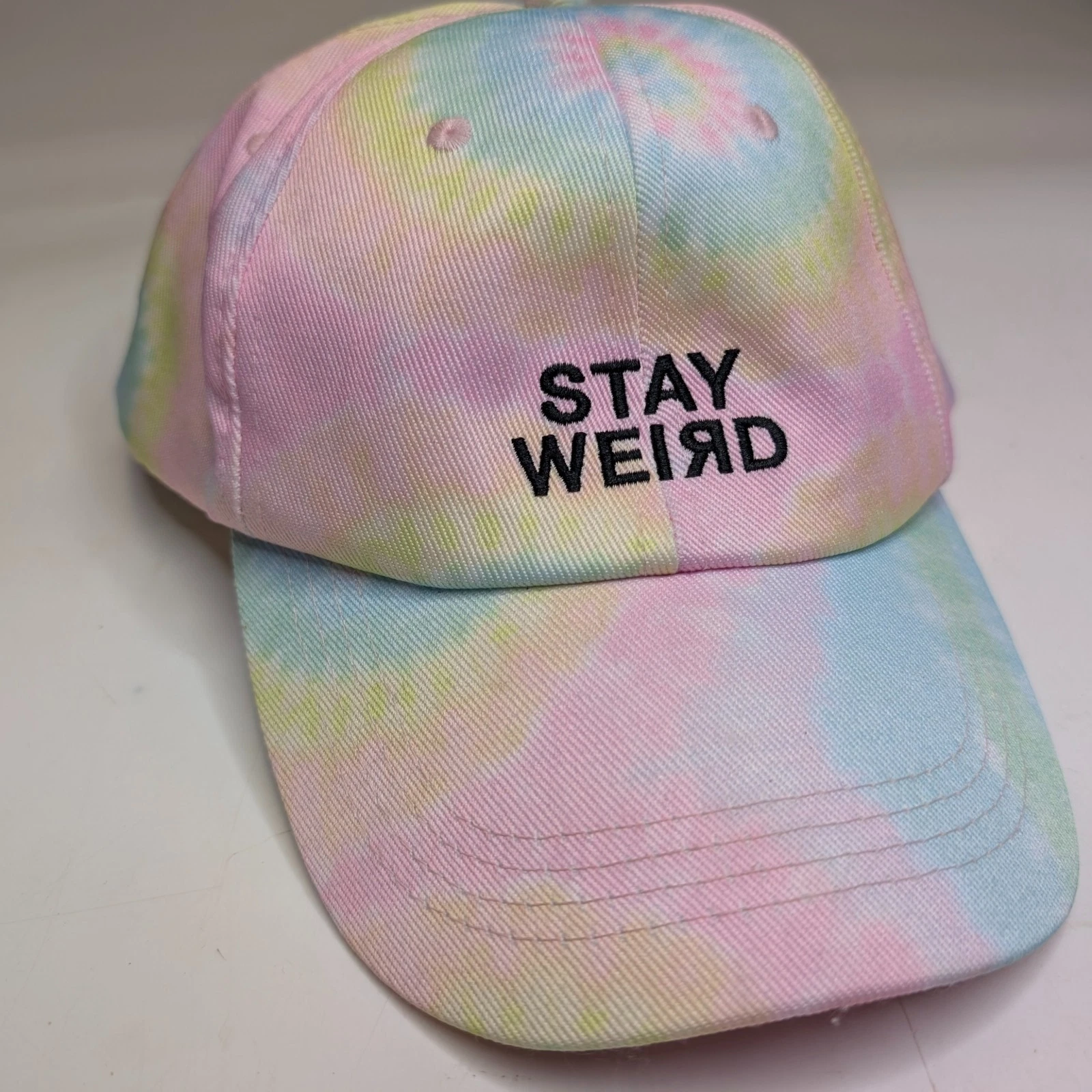 Stay Weird Tie Dye Baseball Hat Cap Pastel Rainbow Adjustable Old Navy Gap Style
