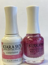 Kiara sky Soak off gel polish V.I.PINK glitter G518 + Nail Polish Matching set