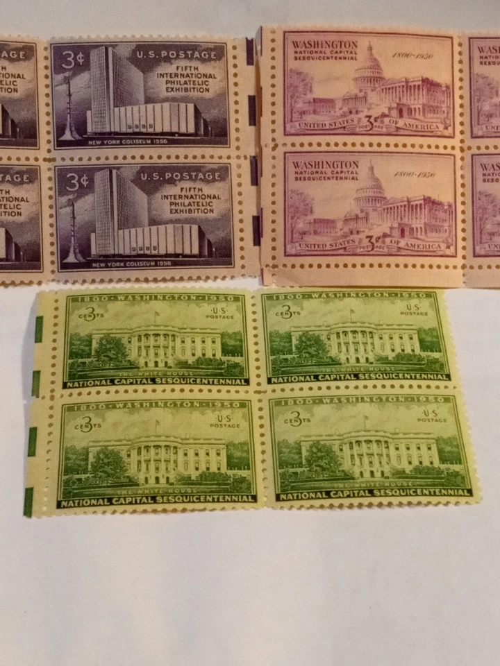 MINT NH OG THREE 3 CENT STAMP BLOCKS CV 5.60 - Image 4 of 4