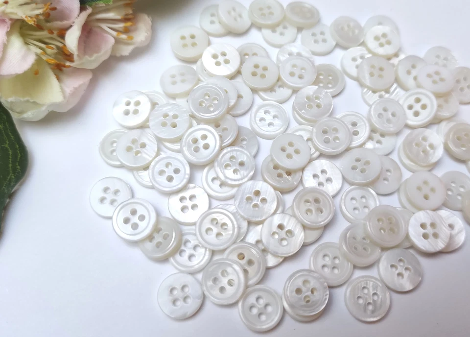 10x Knöpfe rund Perlmutt 10 mm Muscheln Kinderknöpfe Knopf Kinder Baby weiß neu - Bild 4 von 4