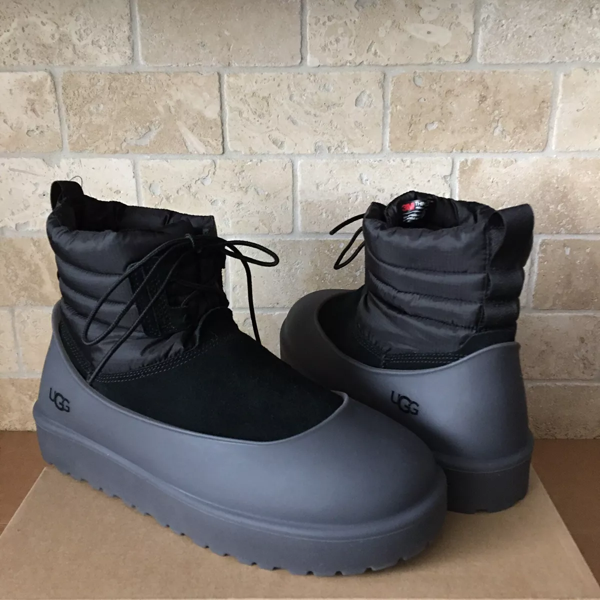 UGG Classic Mini Lace-up Weather Black Suede Sheepskin Boot Size US 12 Men
