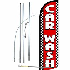 Car Wash Flag Flutter Feather Banner Swooper Extra Wide Windless Bundle Kit