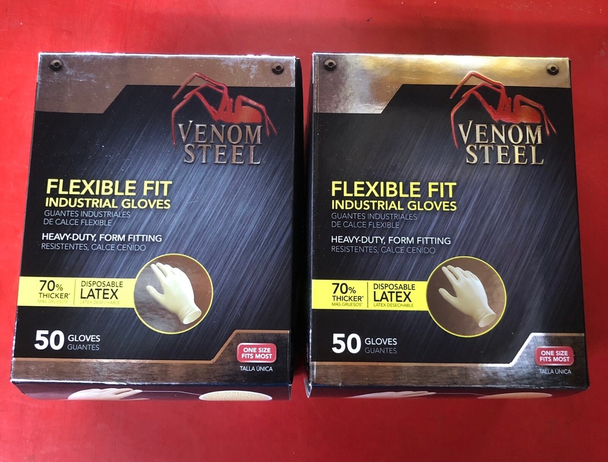 VENOM STEEL HEAVY DUTY FLEXIBLE FIT LATEX GLOVES 100 TOTAL ONE SIZE FITS  MOST