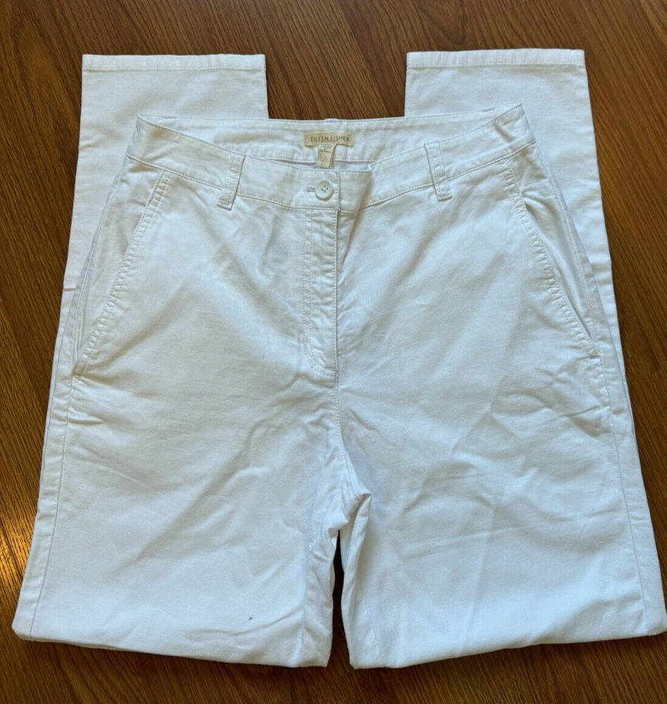 NEW EILEEN FISHER COTTON HEMP TAPERED PANTS ANKLE WHITE ORGANIC POCKETS SIZE 4