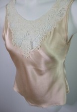 CINEMA ETOILE Women  s Medium Beige Liquid Satin Ivory Lace Tank Top USA 90's