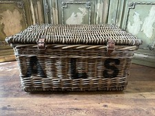 A Large Vintage Wicker Basket Trunk Great Condition Oak Runners Leather Bindings