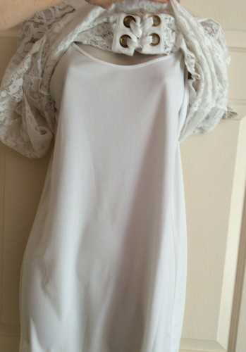 KENSIE Size S Lace-Up Dress White Lace 3/4 Bell Sleeve Lined NWT - $99 - Picture 5 of 7