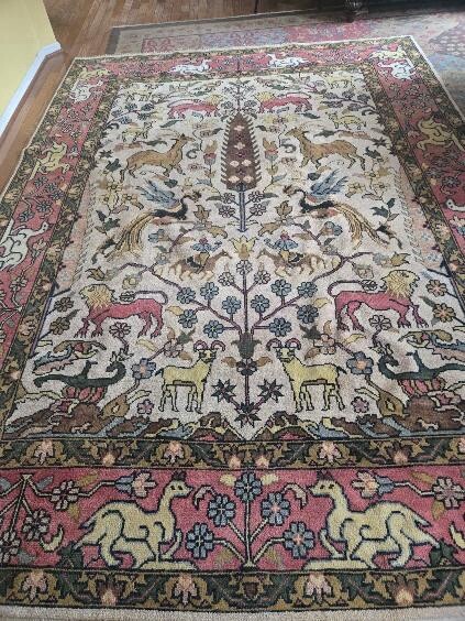 9.2x11.8VINTAGE DESIGN CAUCASIAN SERAPI HERIZ ANTIQUE OUSHAK TREE of LIFE ANIMAL
