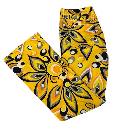 LOUDMOUTH 70s-Style Retro Golf Pants Wom Sz 8 Yellow Floral Groovy Slight Flare