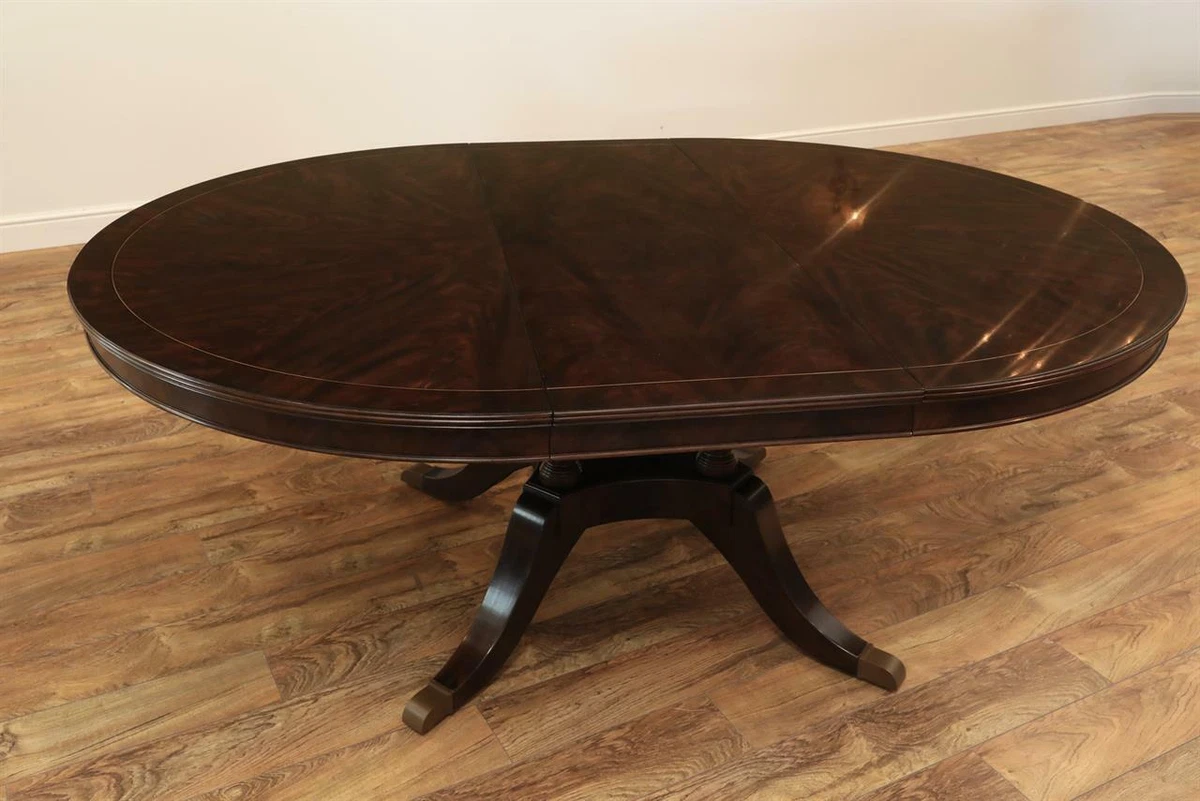 54 inch Round Mahogany Dining Table with Two Leaves Seats 4 8 People