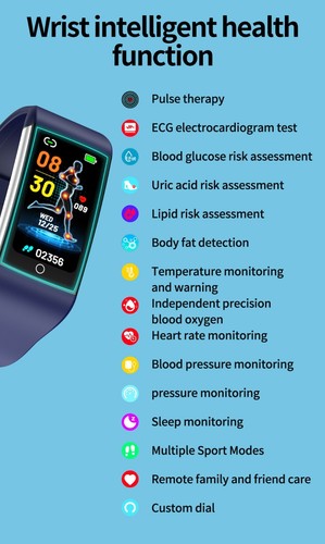 Kuzney TK76 Bluetooth Smartwatch ECG Monitor Pulse Therapy Fitness Tracker Pink - Picture 9 of 13
