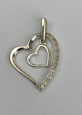 925 Sterling Silver CZ Stones Double Heart Pendant 1  Dainty Small Love