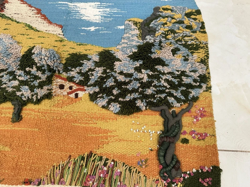 Tapiz escandinavo vintage colgante de pared lana Kilim tapiz 89 x 65 cm Foto 3 de 4