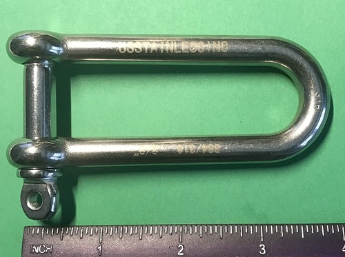 Stainless Steel 316 Long D Shackle 3/8" (10mm) Marine Grade - Picture 2 of 6
