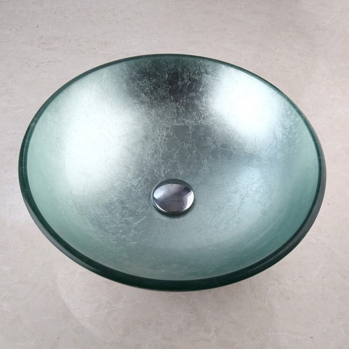 Tazón fregadero lavabo lavabo de vidrio templado redondo plateado + grifo cromado - Imagen 7 de 10