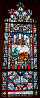 ANTIQUE GOTHIC REVIVAL CHURCH STAINED GLASS WINDOW 24x65 - WEDDING FEAST AT CANA