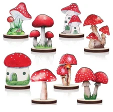 Thyle 16 Pcs Wooden Mushroom Party Decorations Wood Mushroom Centerpieces Table